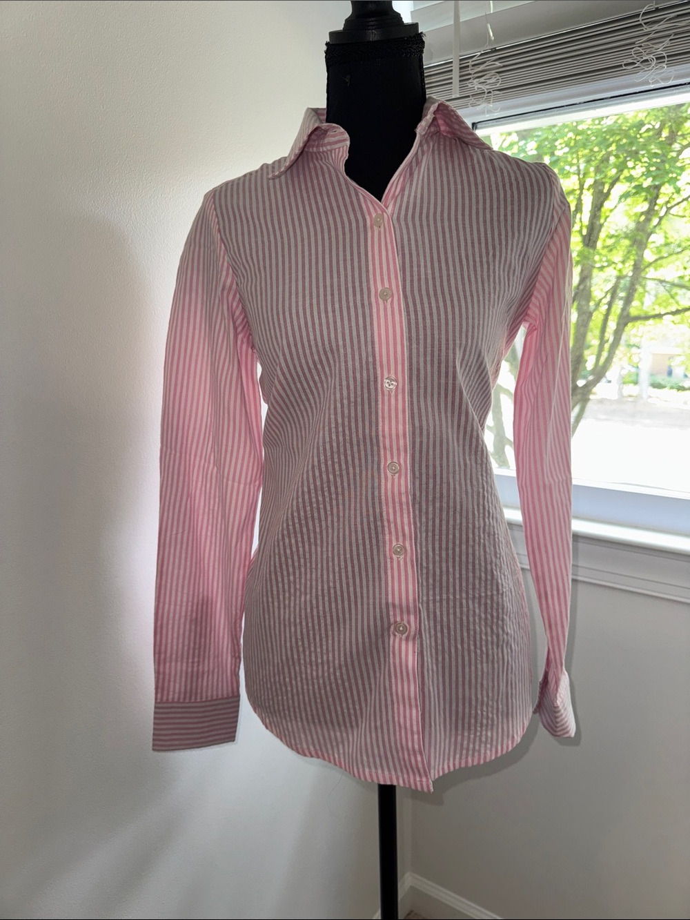 Women's Pink Striped Button-Front Blouse
